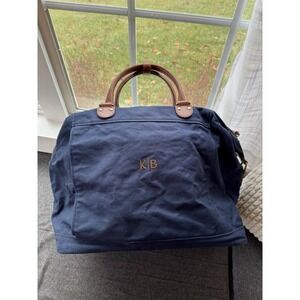 Mark and Graham Cotton Canvas and Leather Weekender Travel Bag Navy Blue